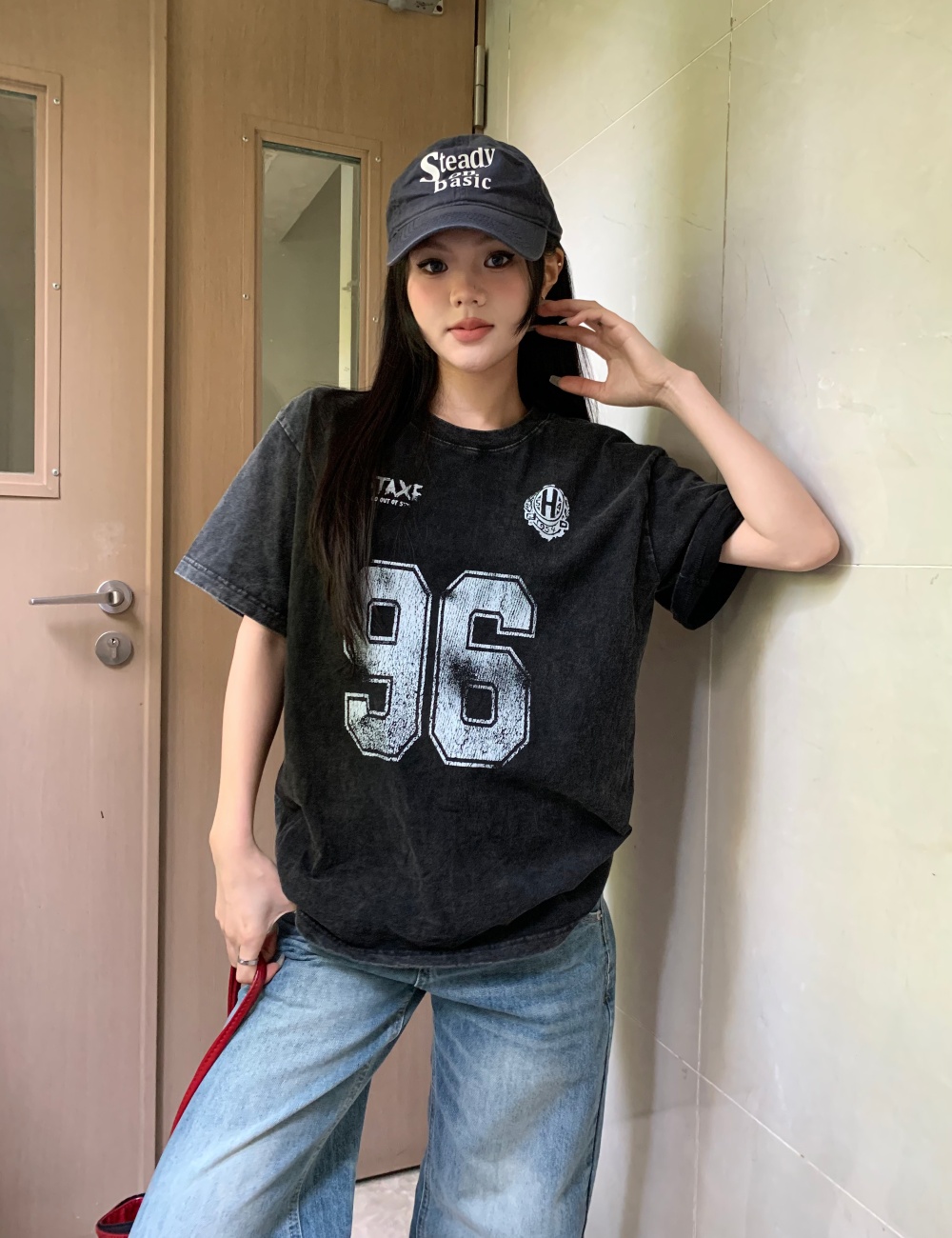 Retro gradient American style loose T-shirt for women