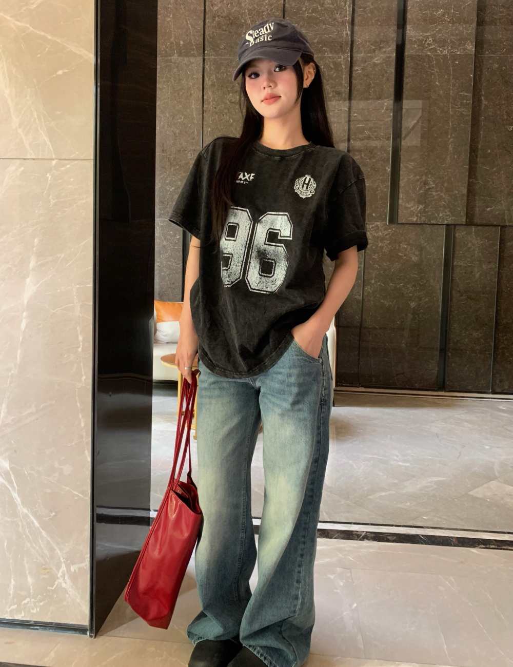 Retro gradient American style loose T-shirt for women