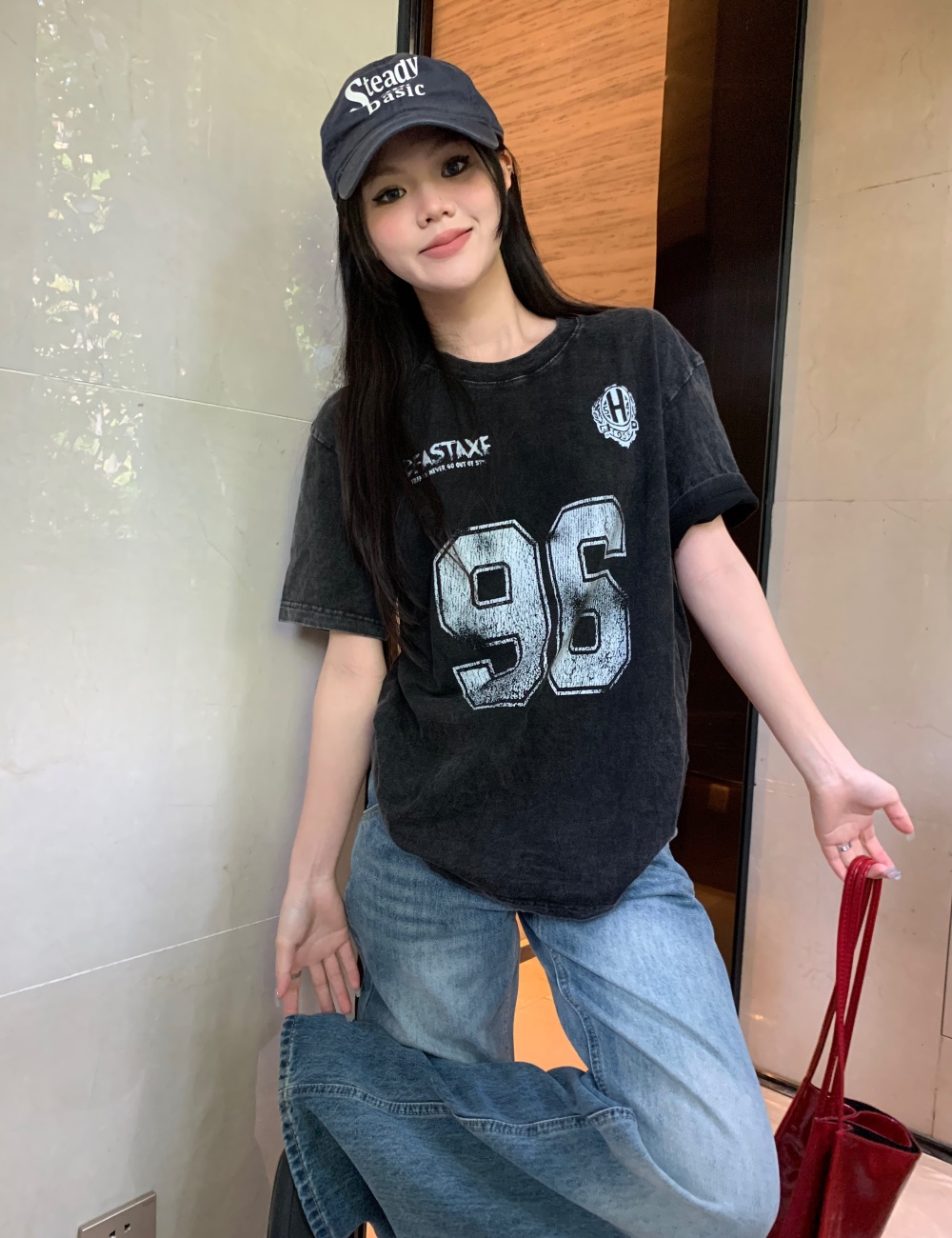 Retro gradient American style loose T-shirt for women