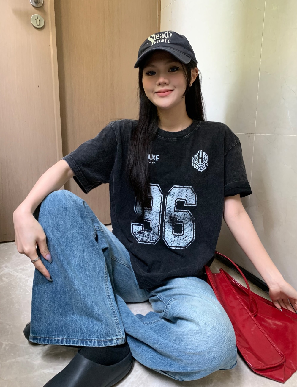 Retro gradient American style loose T-shirt for women