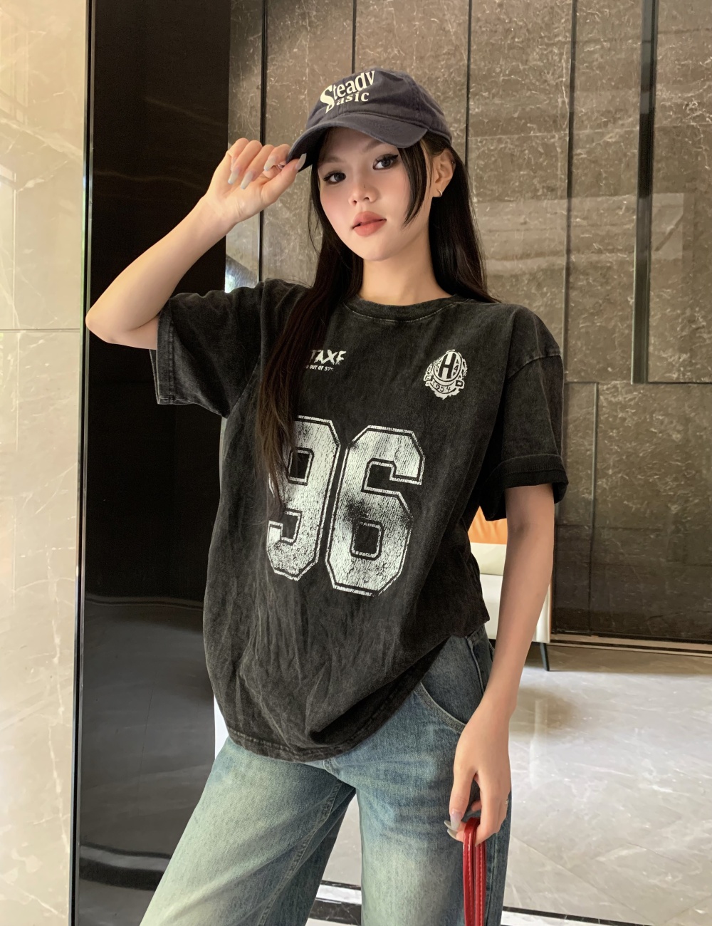 Retro gradient American style loose T-shirt for women
