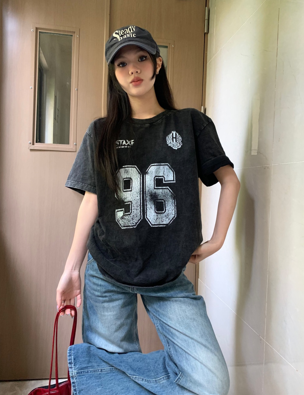 Retro gradient American style loose T-shirt for women