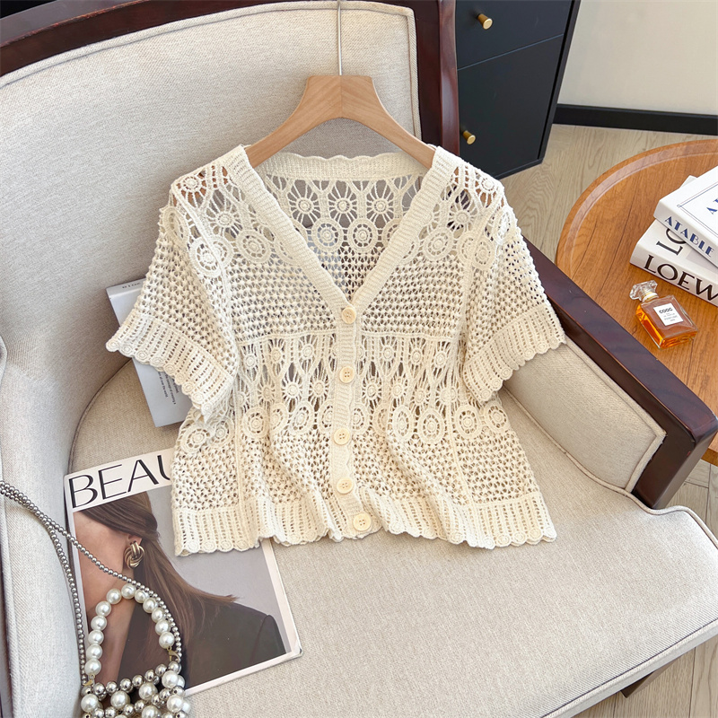 Outside the ride thin strap dress hollow small shawl for women