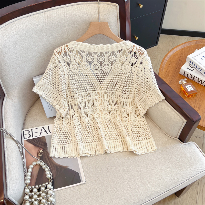 Outside the ride thin strap dress hollow small shawl for women