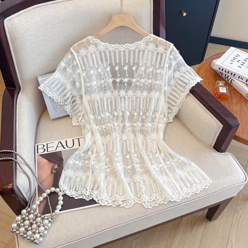 V-neck large yard tops short sleeve smock for women