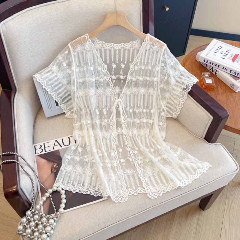 V-neck large yard tops short sleeve smock for women