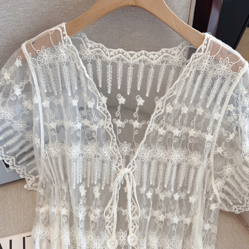 V-neck large yard tops short sleeve smock for women