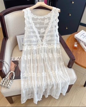 High waist perspective sleeveless dress mashup lace dress
