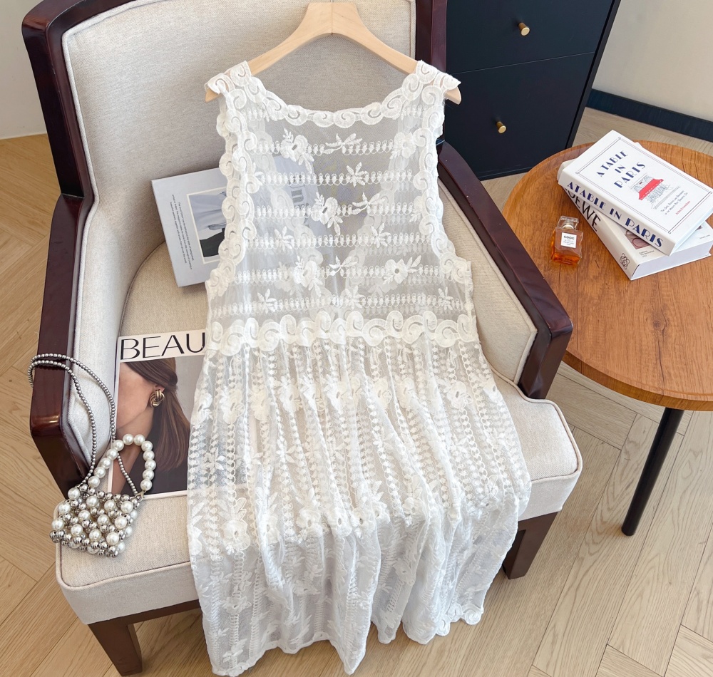 High waist perspective sleeveless dress mashup lace dress