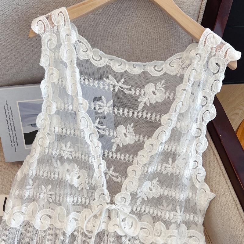 High waist perspective sleeveless dress mashup lace dress