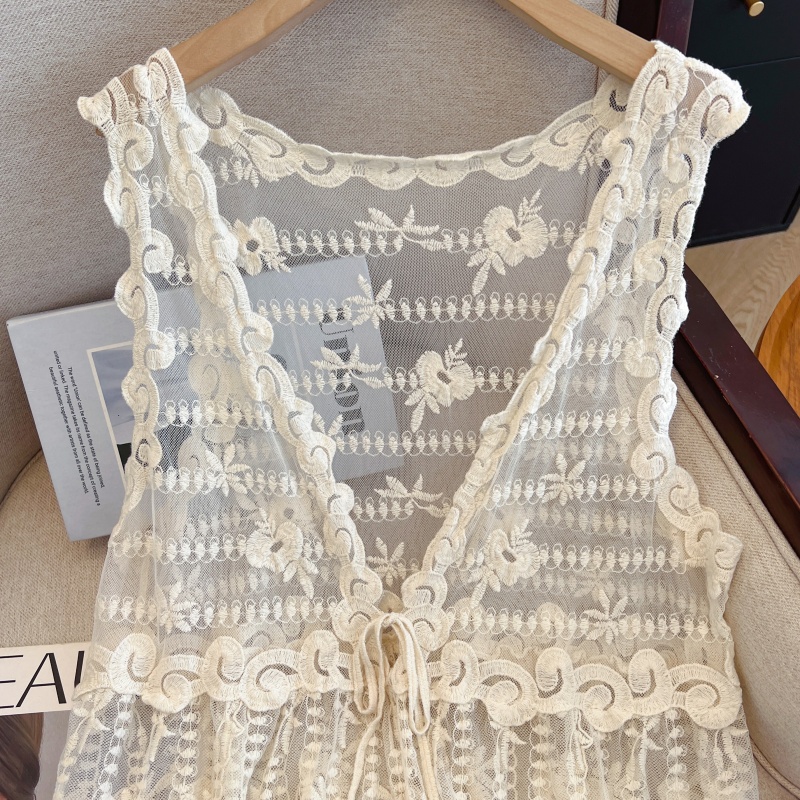 High waist perspective sleeveless dress mashup lace dress