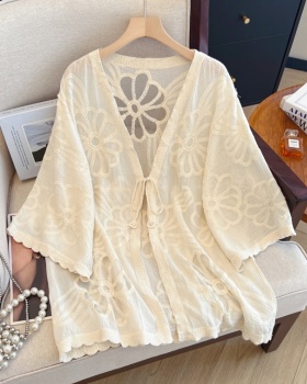 Long sunscreen V-neck coat chiffon summer tops for women
