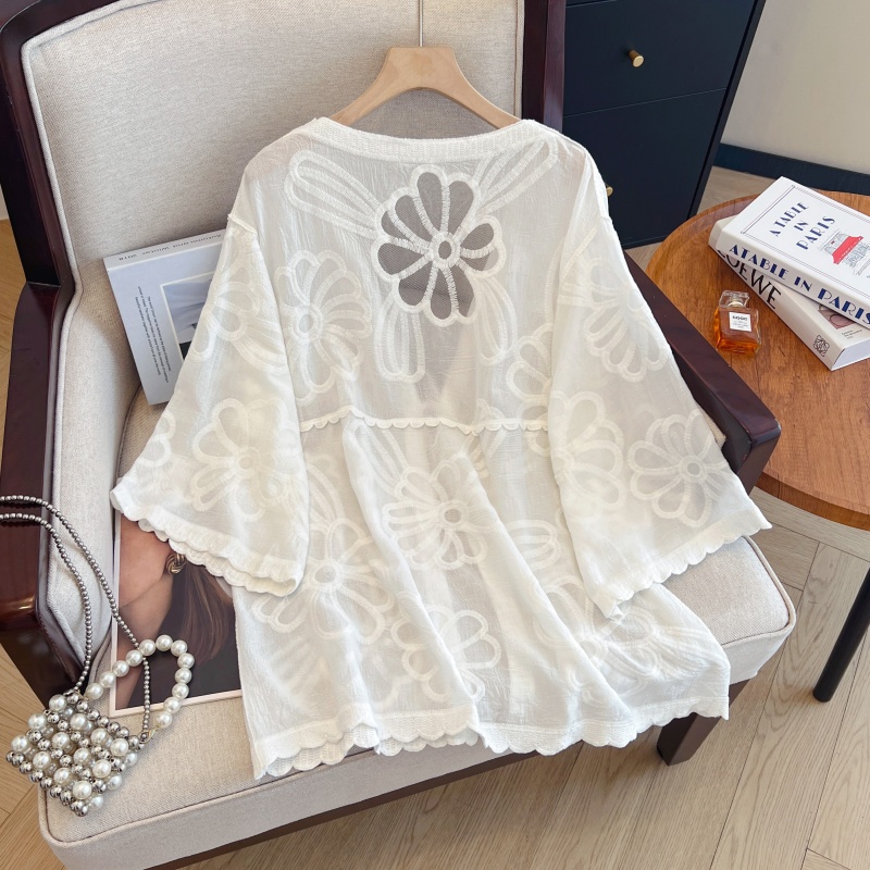 Long sunscreen V-neck coat chiffon summer tops for women