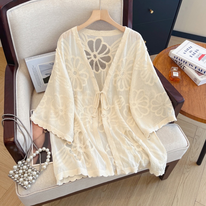 Long sunscreen V-neck coat chiffon summer tops for women