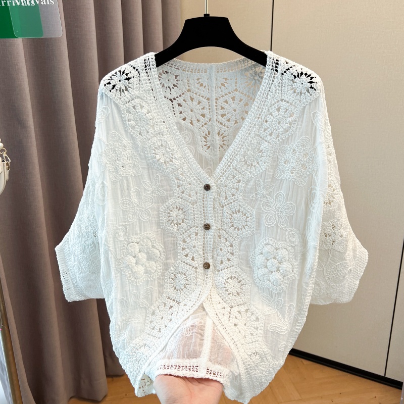 Hollow sunscreen cardigan short sleeve crochet tops