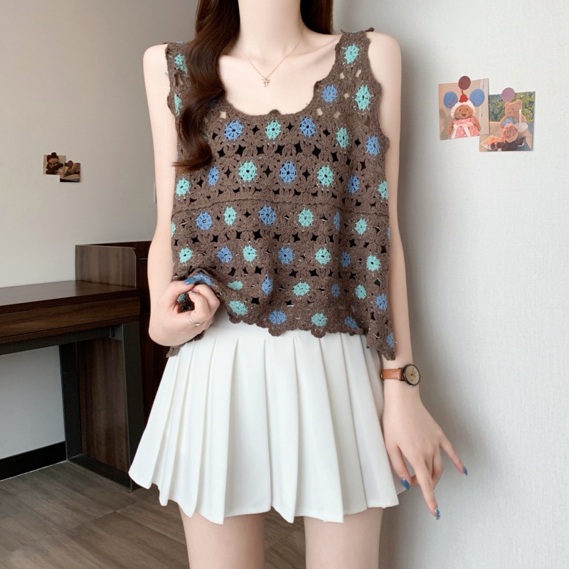 Vacation retro large yard knitted sling lazy spicegirl vest