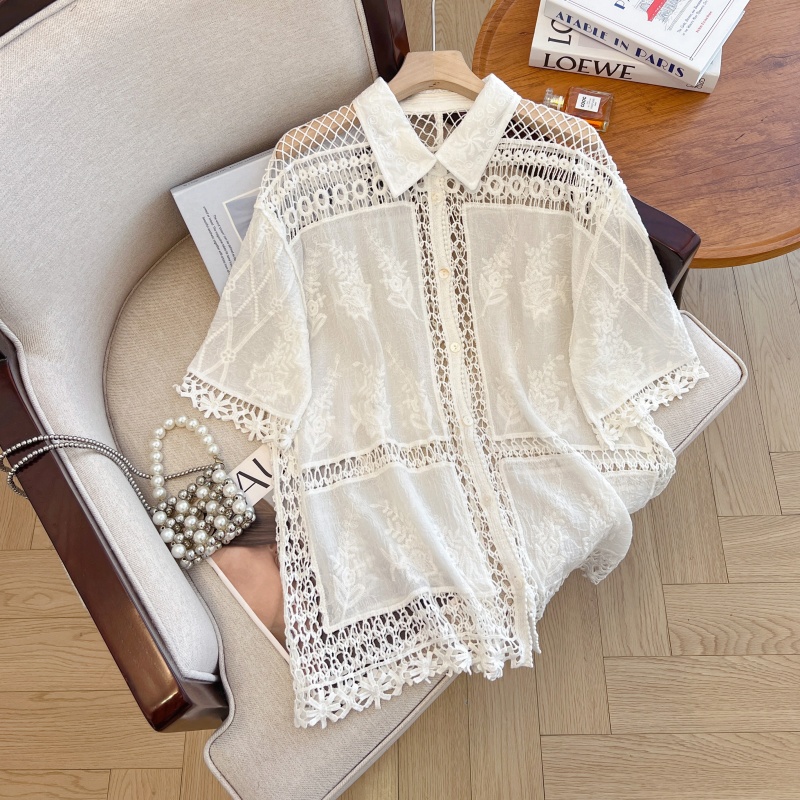 Round neck summer splice short sleeve shirt for women