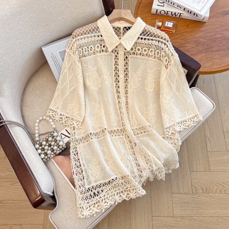 Round neck summer splice short sleeve shirt for women