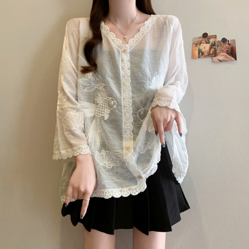 Thin lace jacket large yard short sleeve shawl for women