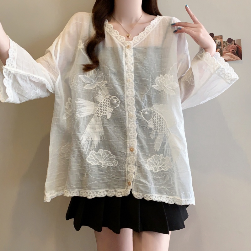 Thin lace jacket large yard short sleeve shawl for women