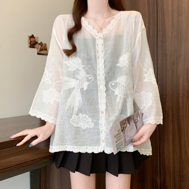 Thin lace jacket large yard short sleeve shawl for women