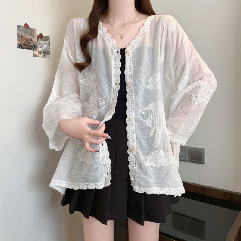 Thin lace jacket large yard short sleeve shawl for women