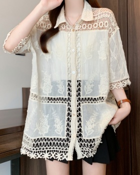 Cotton splice round neck summer shirt for women