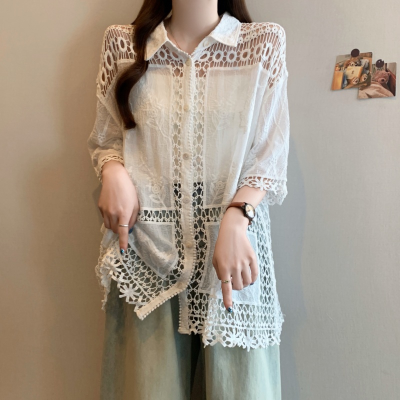 Cotton splice round neck summer shirt for women