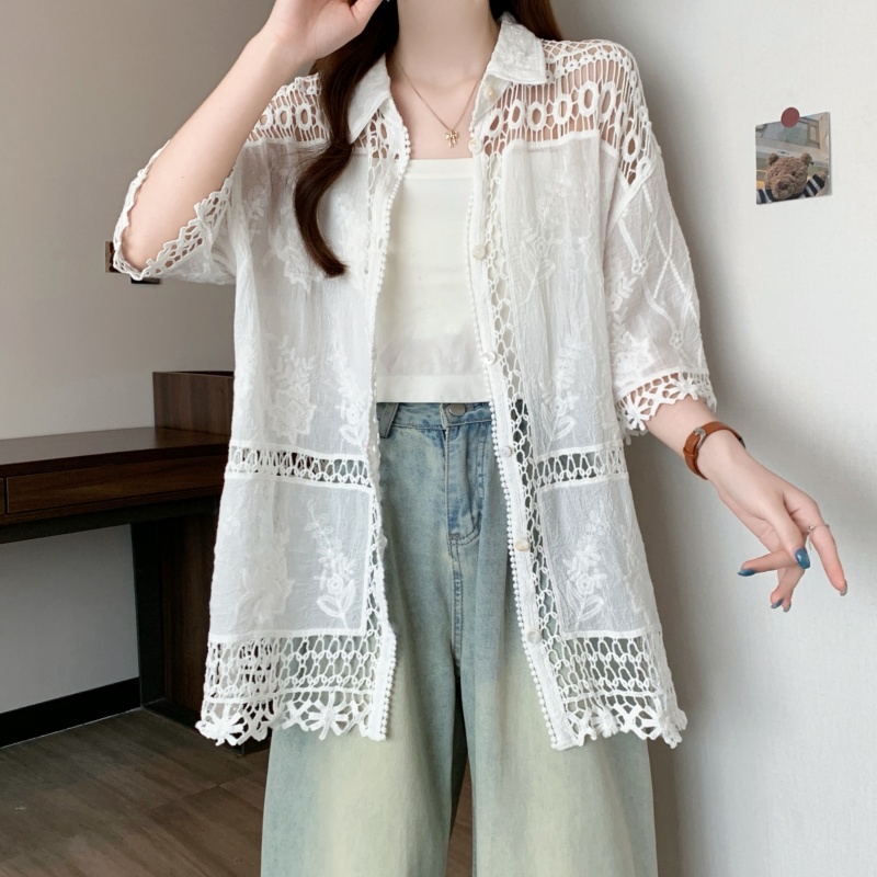 Cotton splice round neck summer shirt for women