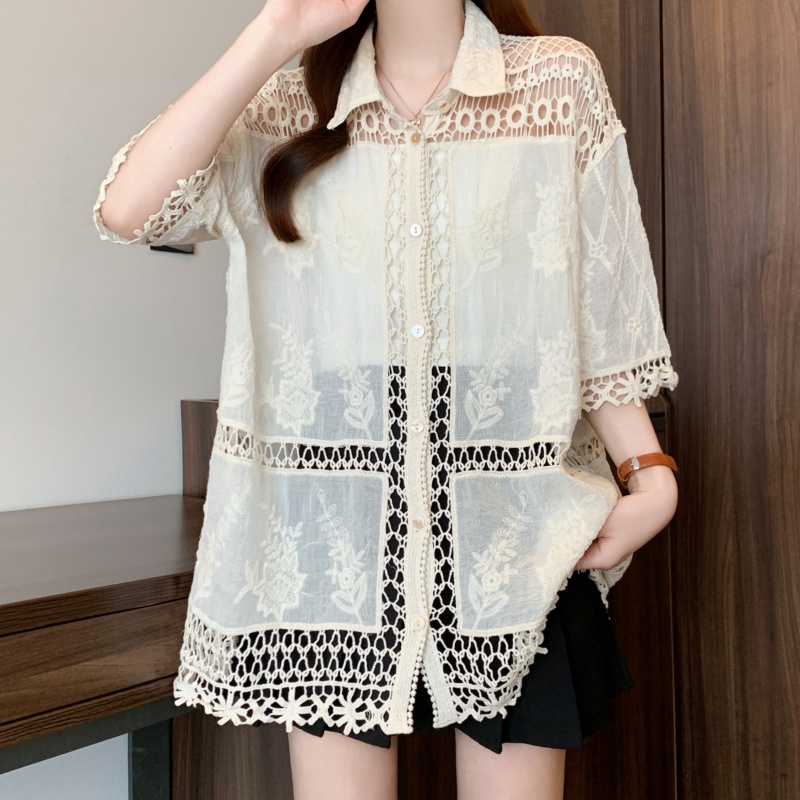 Cotton splice round neck summer shirt for women