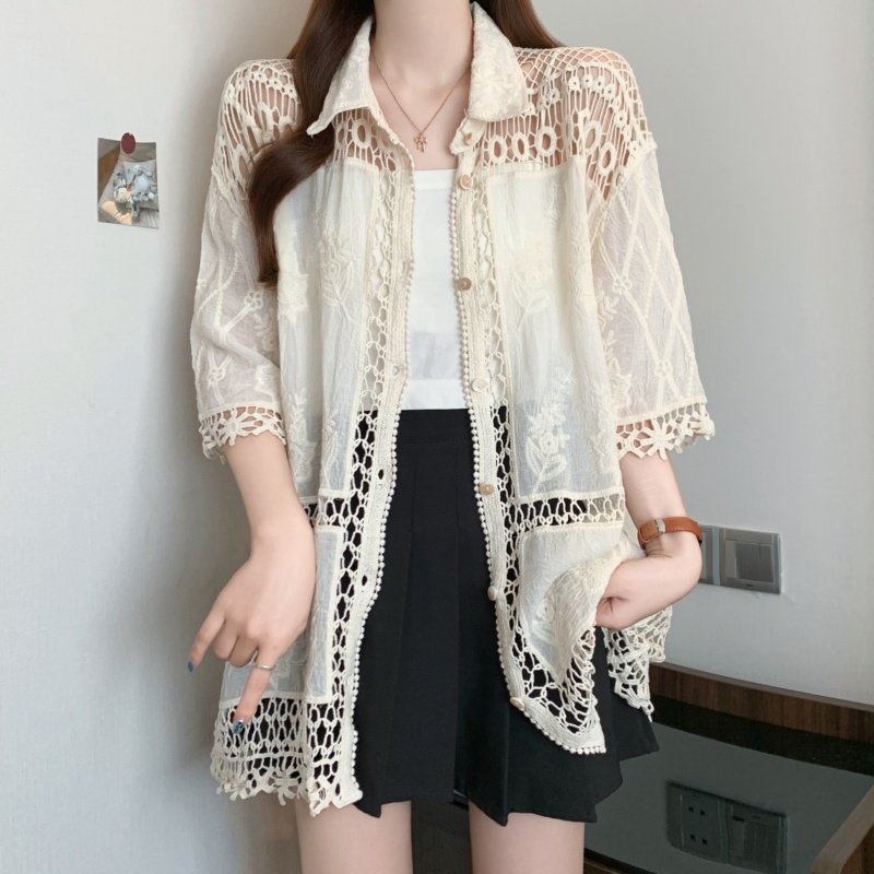 Cotton splice round neck summer shirt for women