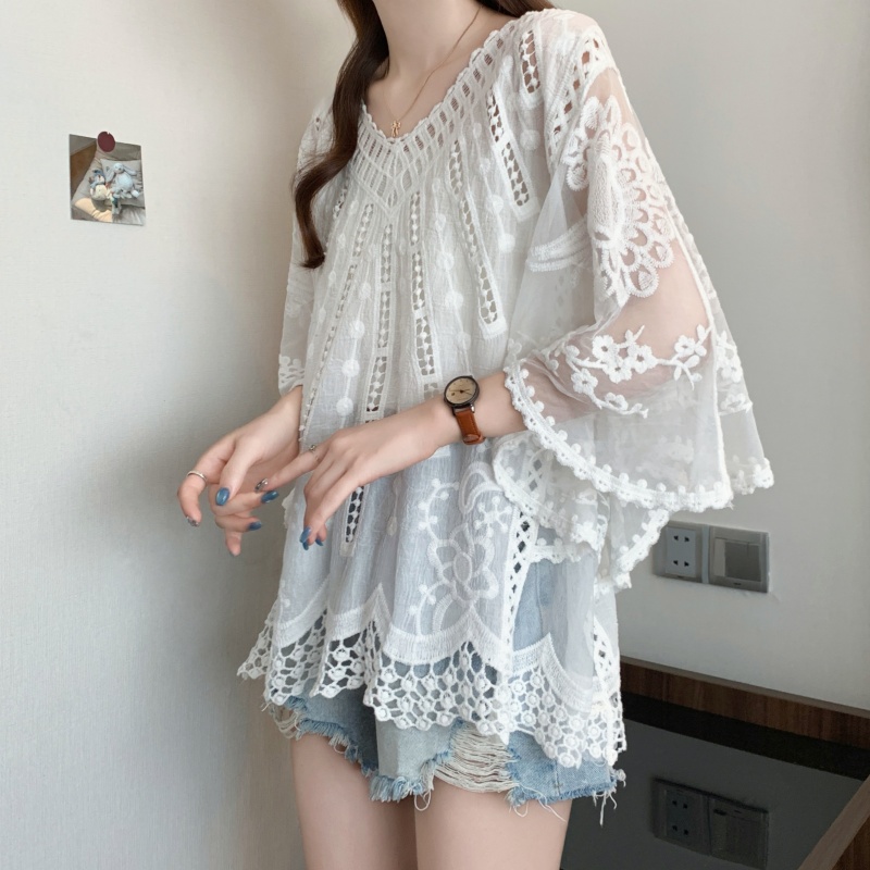 V-neck large yard tops lace France style shirt for women