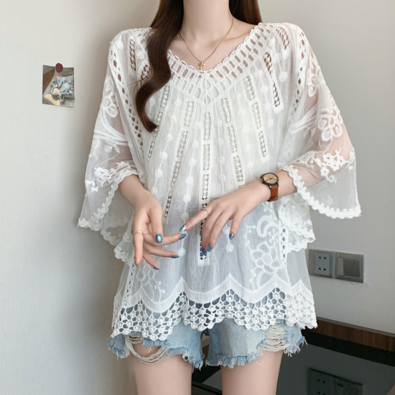 V-neck large yard tops lace France style shirt for women