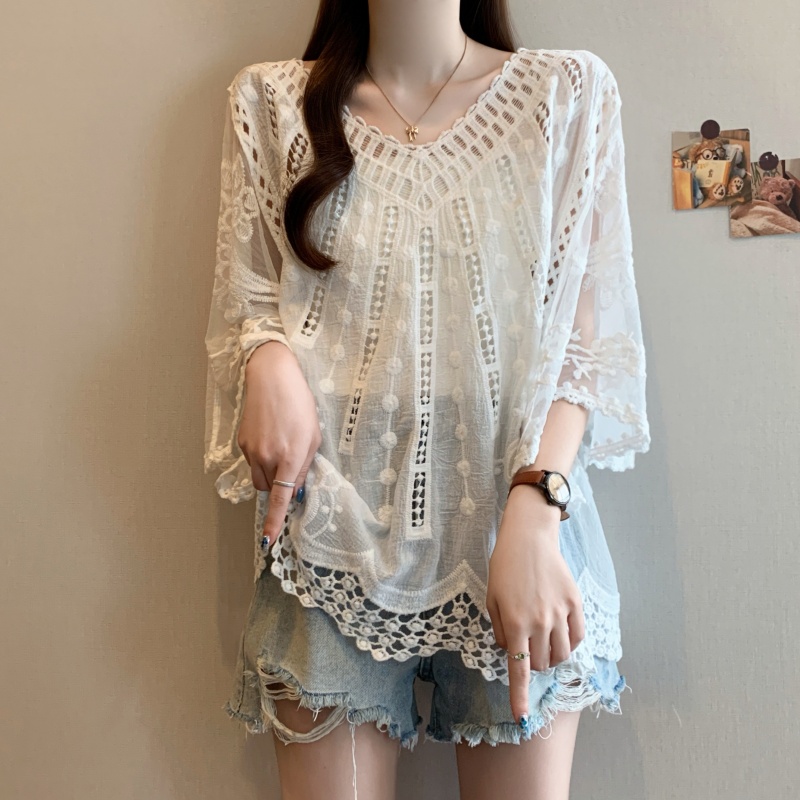 V-neck large yard tops lace France style shirt for women