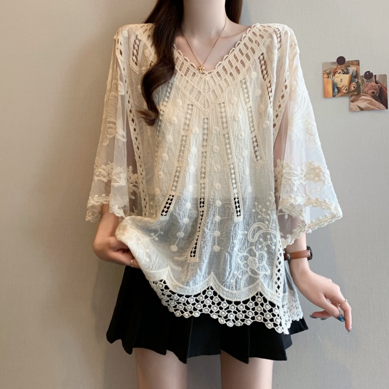 V-neck large yard tops lace France style shirt for women