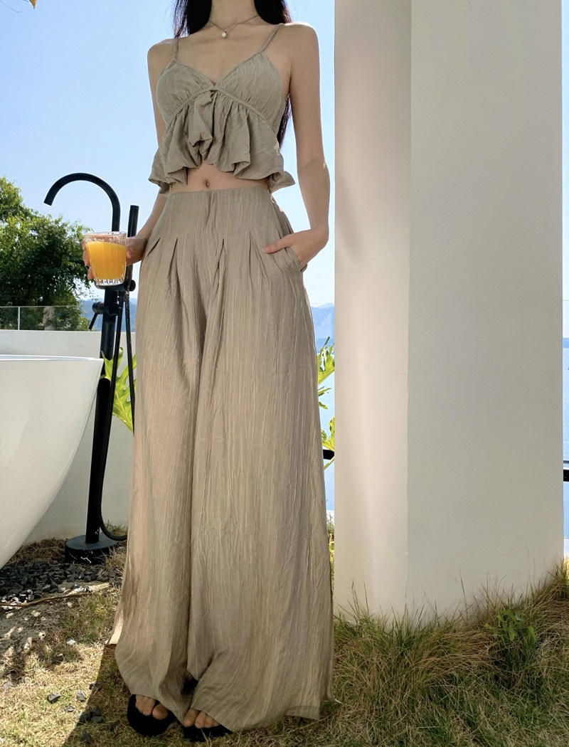 Split high waist tops tie dye wide leg pants a set