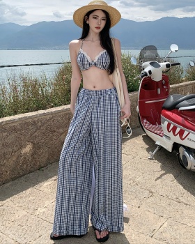 Plaid bikini casual pants 2pcs set