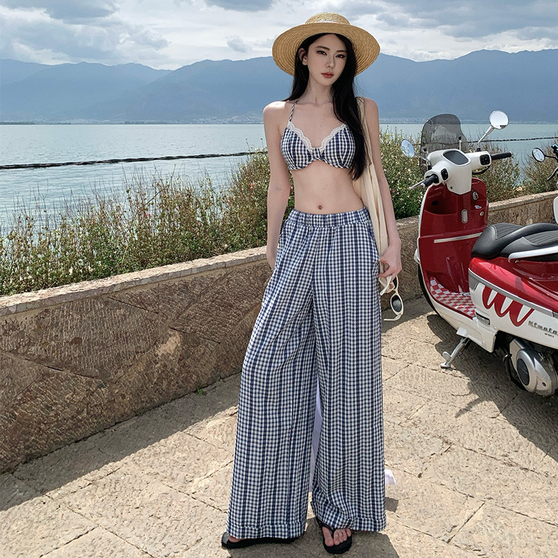 Plaid bikini casual pants 2pcs set
