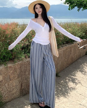 Bikini seaside smock plaid vacation casual pants 3pcs set