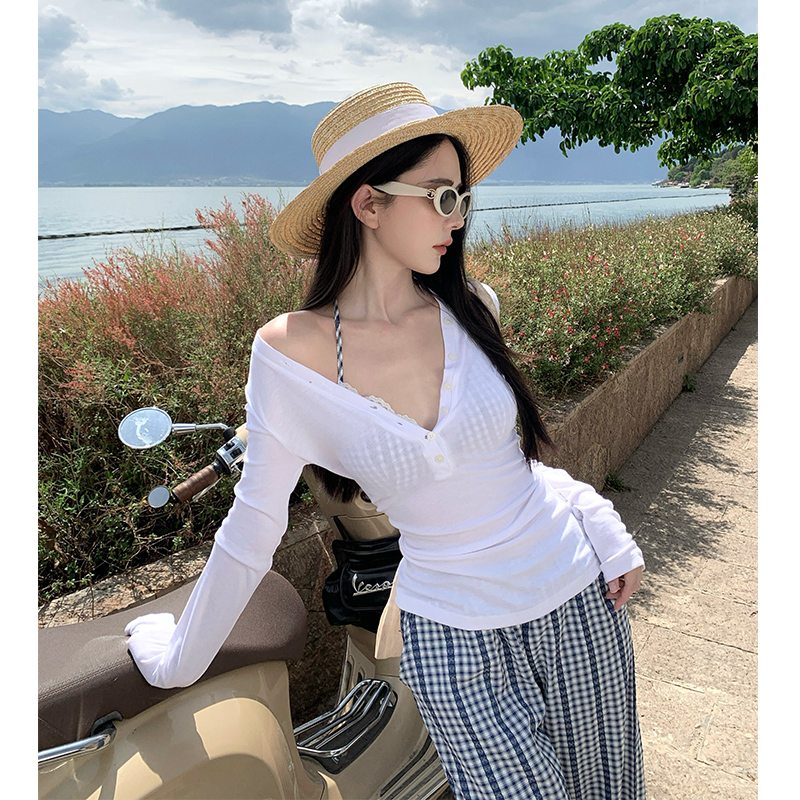Bikini seaside smock plaid vacation casual pants 3pcs set