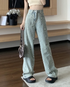 High waist denim long pants mopping wide leg pants for women
