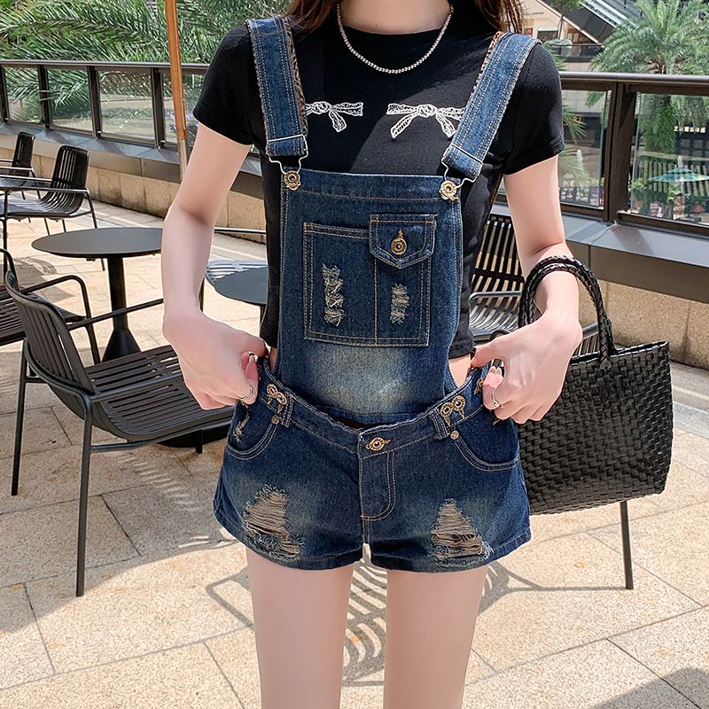 Denim loose holes retro straight shorts for women