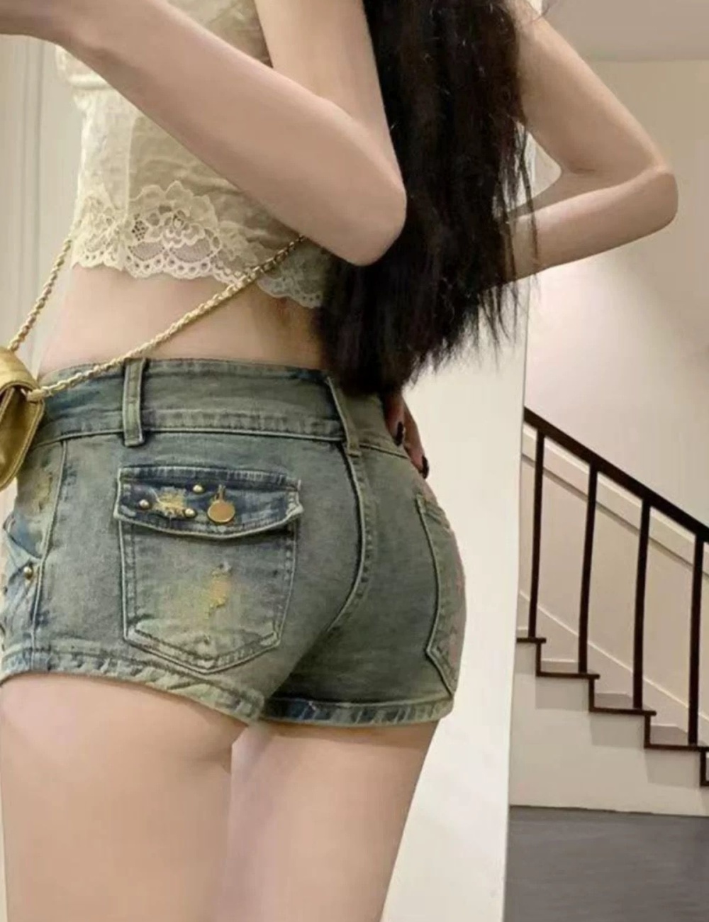 Slim spicegirl embroidery sexy holes package hip denim retro shorts