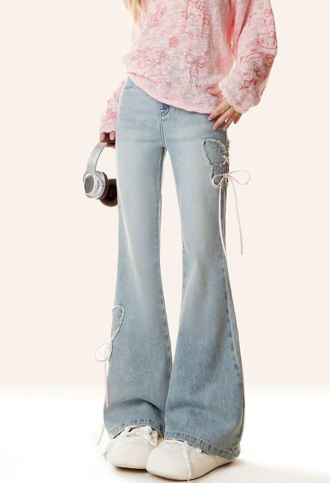 Micro speaker slim pants light color jeans for women