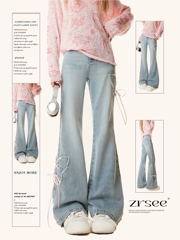 Micro speaker slim pants light color jeans for women