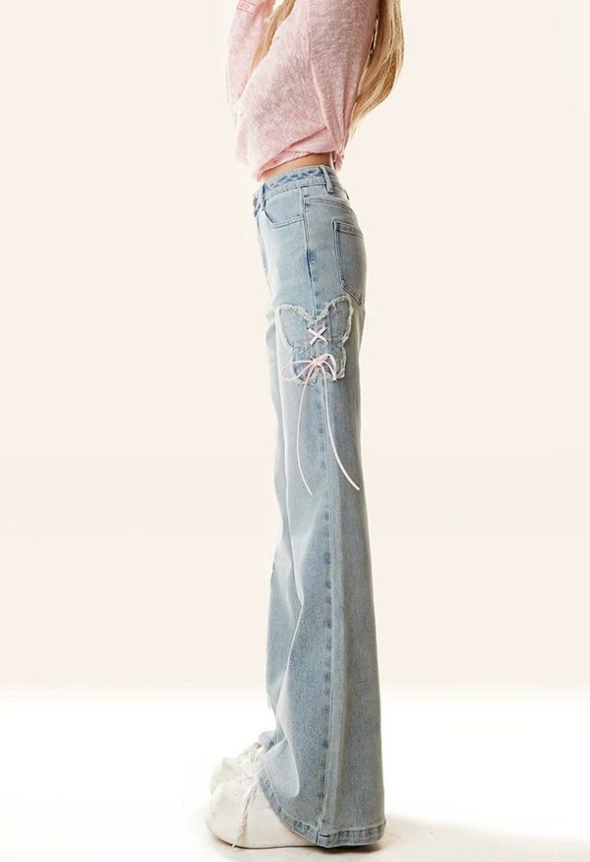 Micro speaker slim pants light color jeans for women