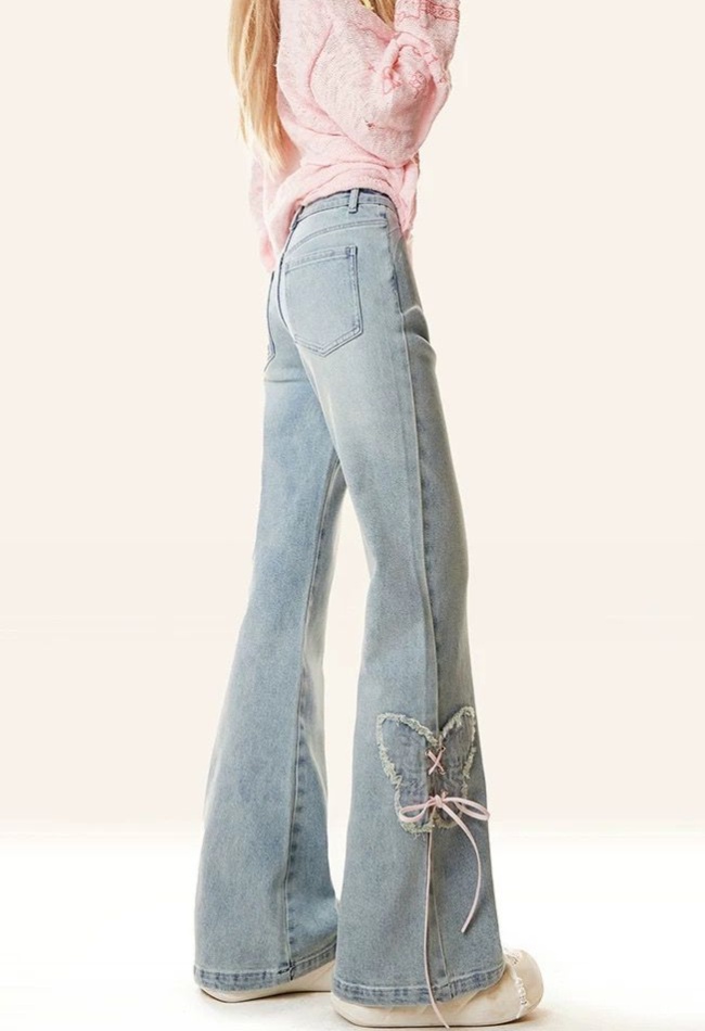 Micro speaker slim pants light color jeans for women
