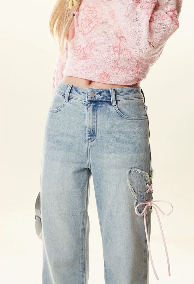 Micro speaker slim pants light color jeans for women