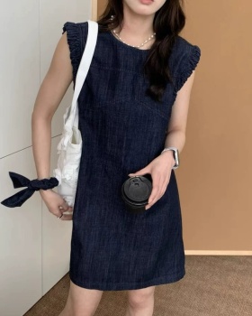 Sleeveless navy blue dress denim Casual T-back