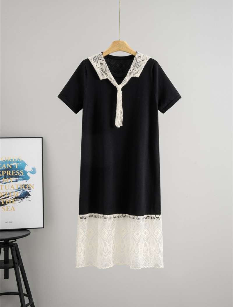 Bandage knitted splice France style dress for women